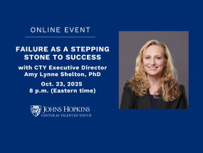 the cover slide for the CTY online event "Failure as a Stepping Stone to Success"